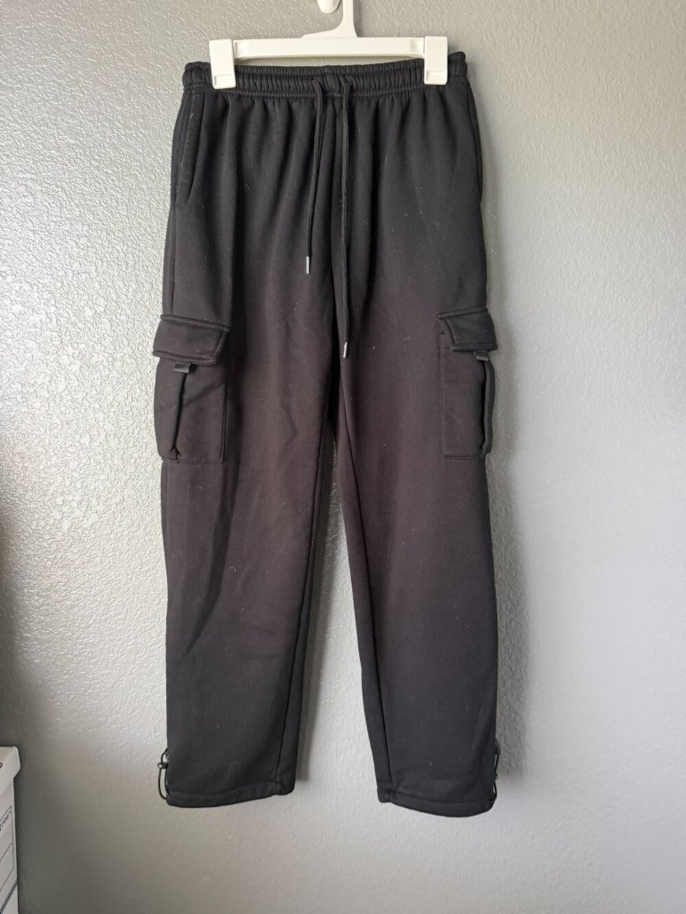 Blac Fleece Cargo Sweatpants Drawstring Utility Pants Size Small
